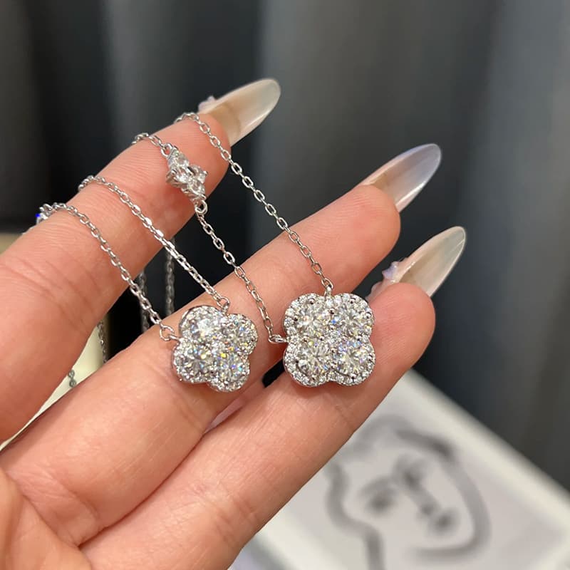 Double Lucky Clover Moissanite Necklace
