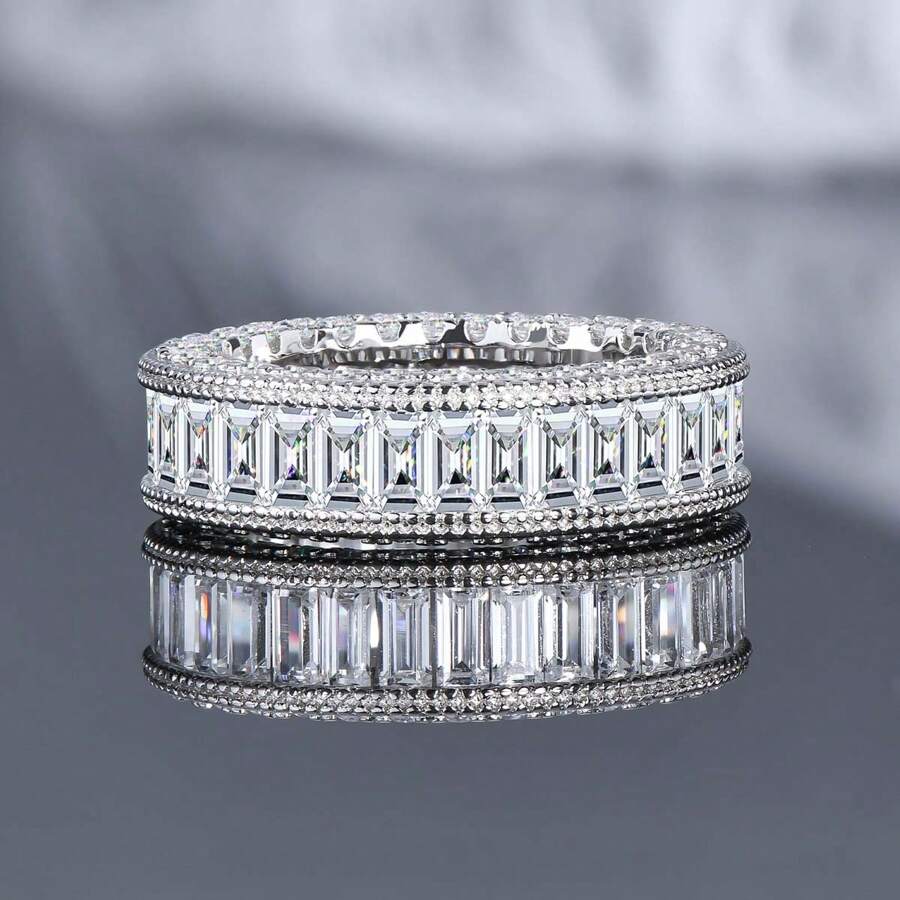 Emerald Cut Sona Diamond Wedding Band-VOOGME