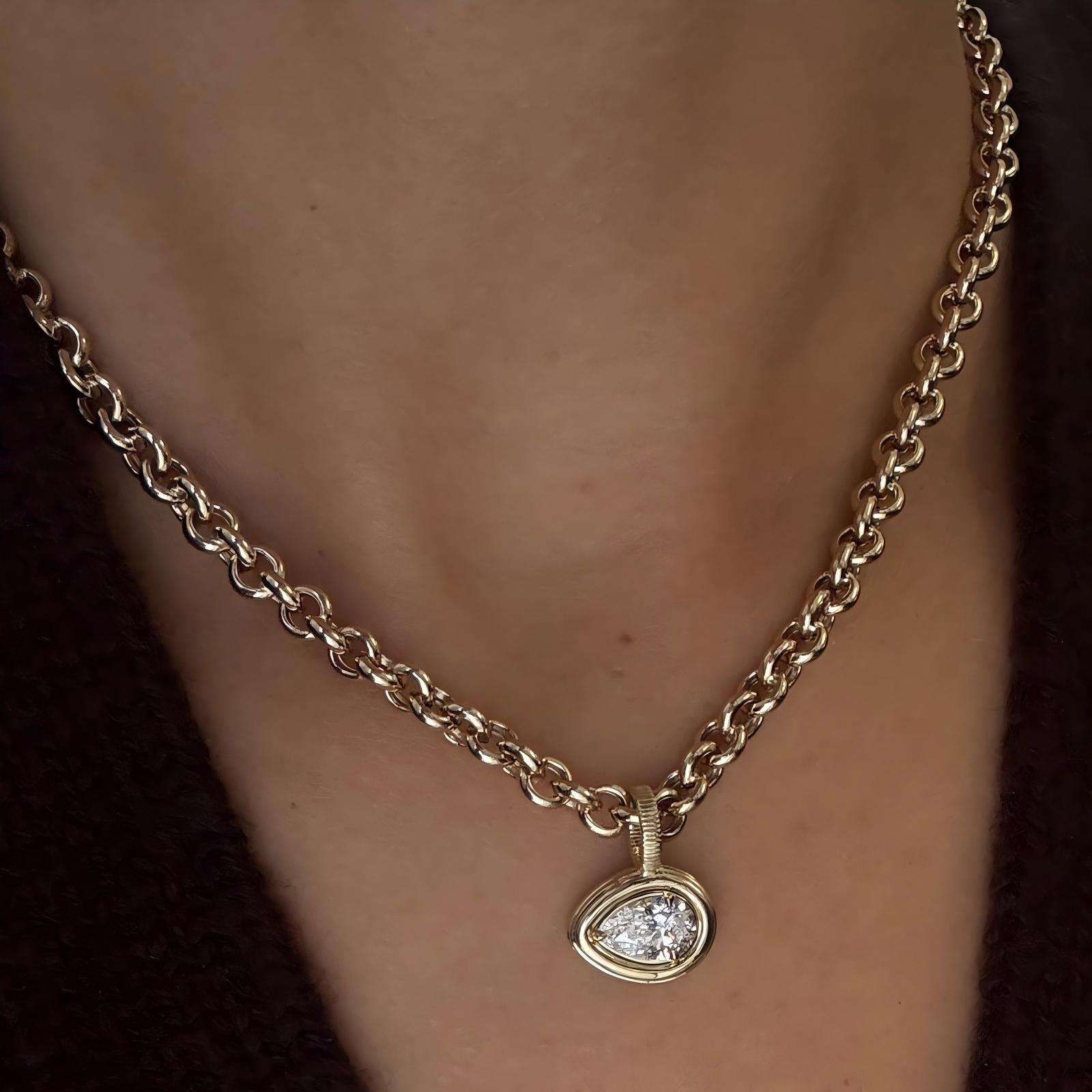 Diamond Heirloom Curved Chain Pear Necklace 