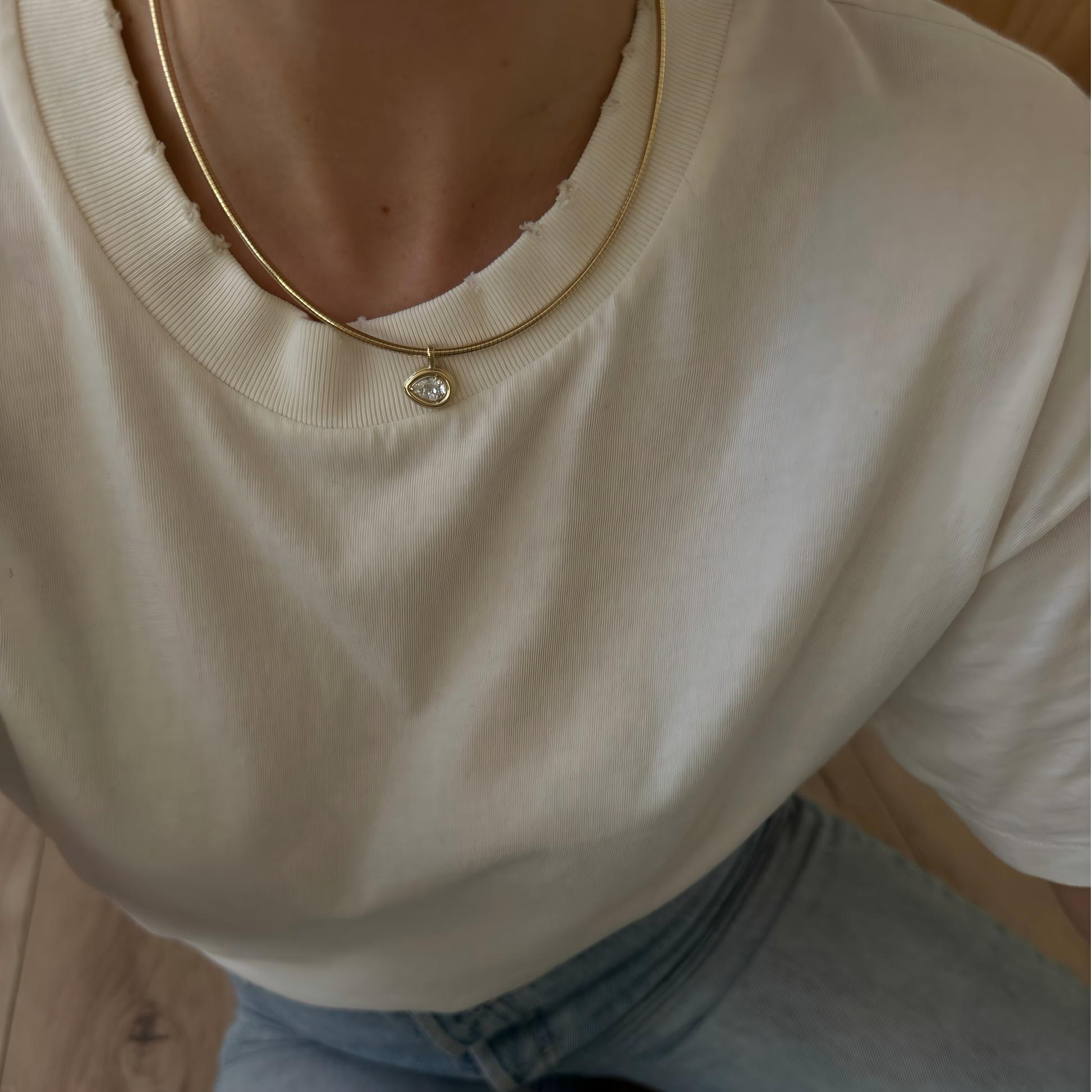 Diamond Heirloom Curved Chain Pear Necklace 