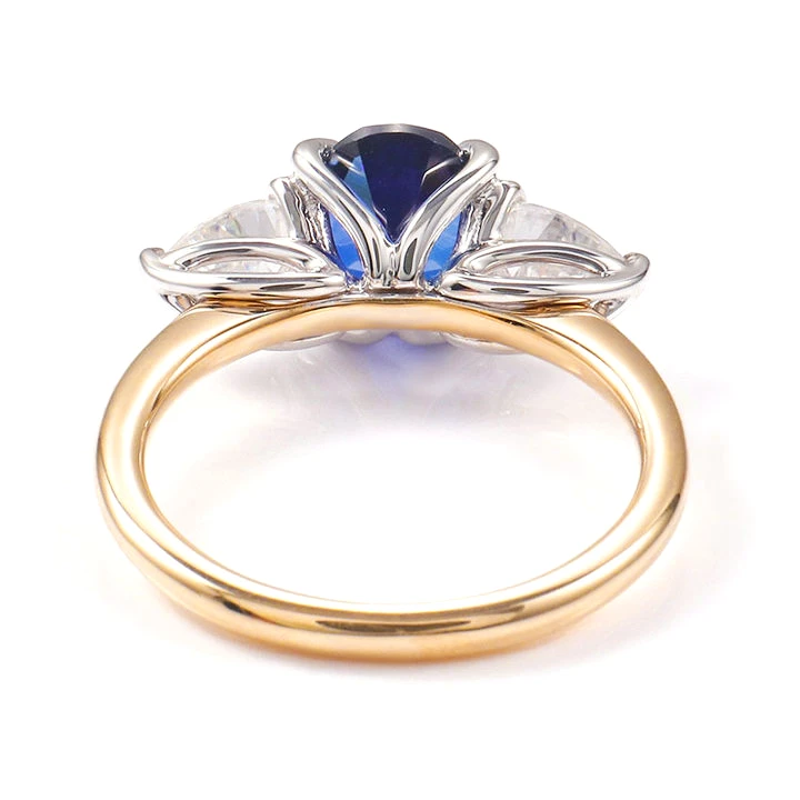 Three Stones Oval Sapphire Engagement Ring with Pear Moissanite