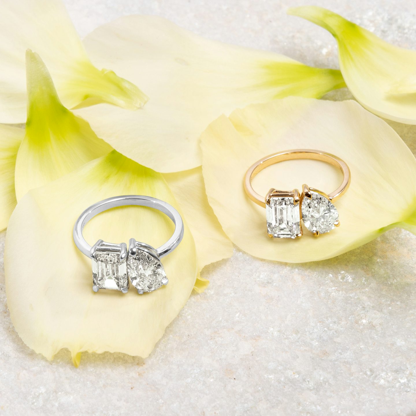 Toi Et Moi Emerald and Pear Engagement Ring