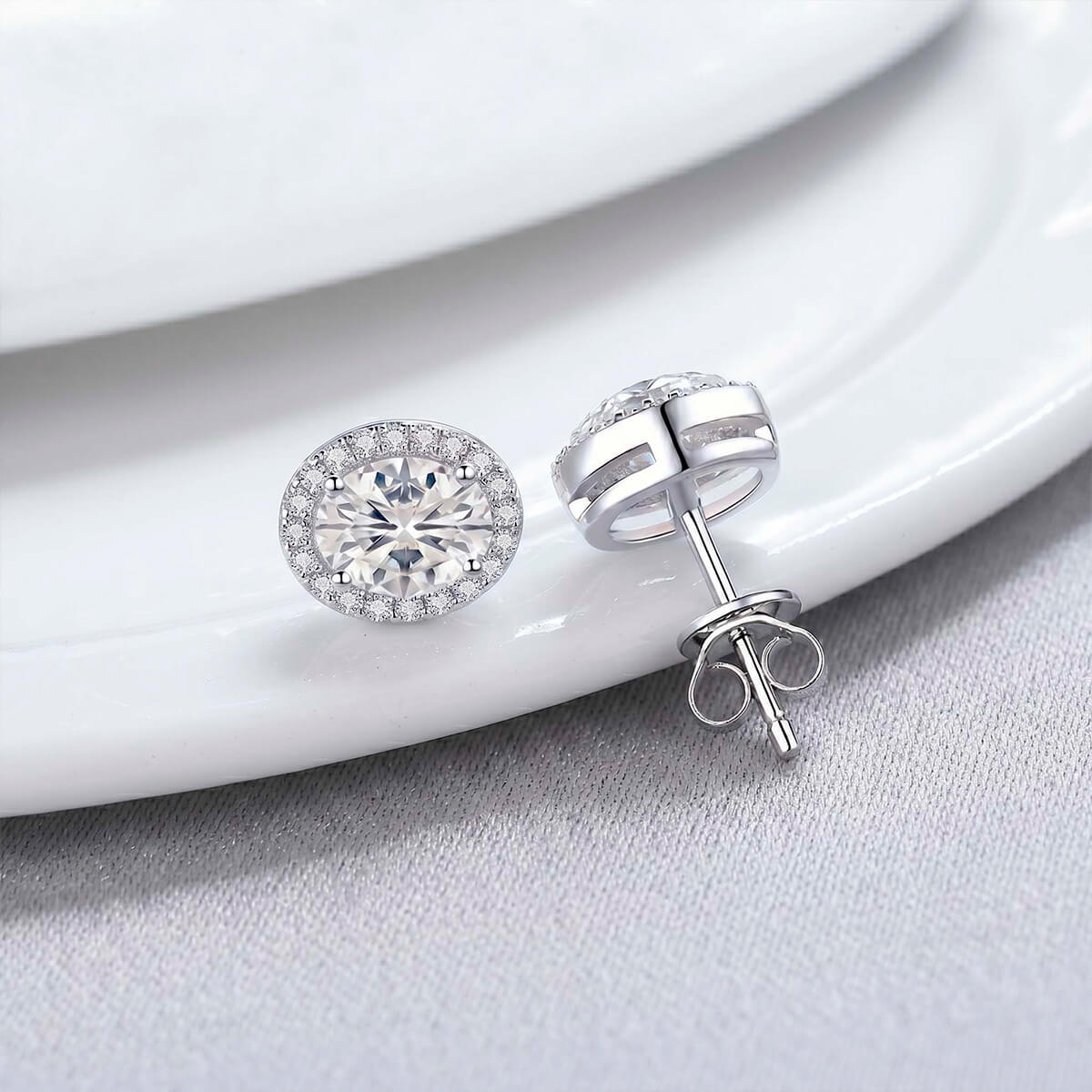 Oval Shape Halo Moissanite Earrings