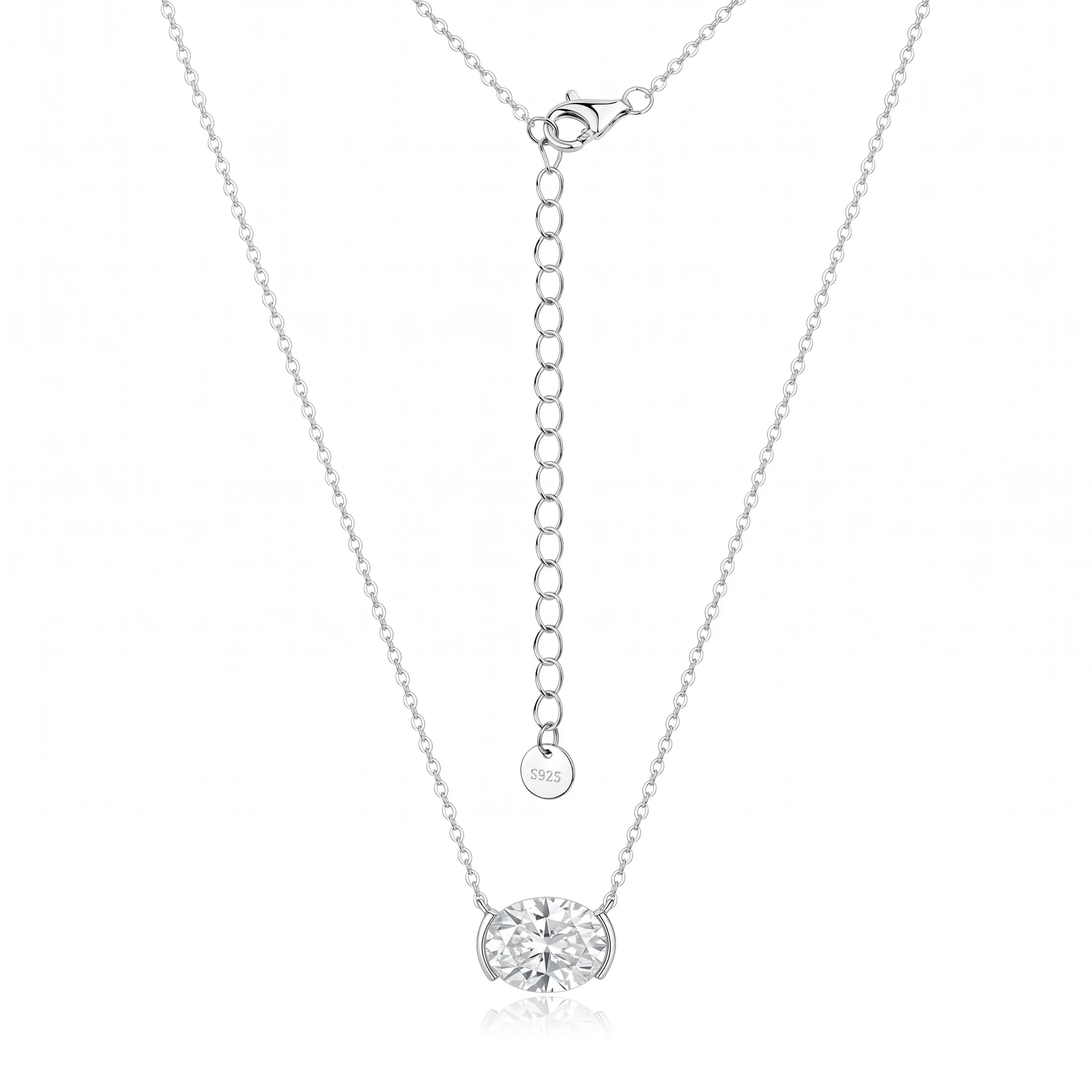 Half Bezel Oval Moissanite Necklace