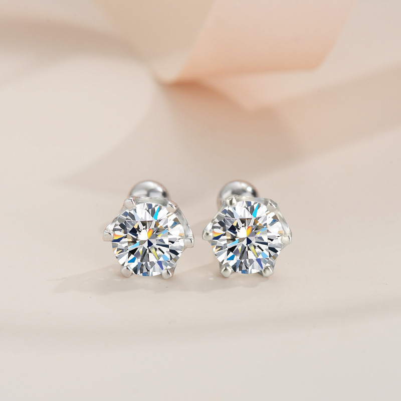Six Prong Mainnet Moissanite Stud Earrings