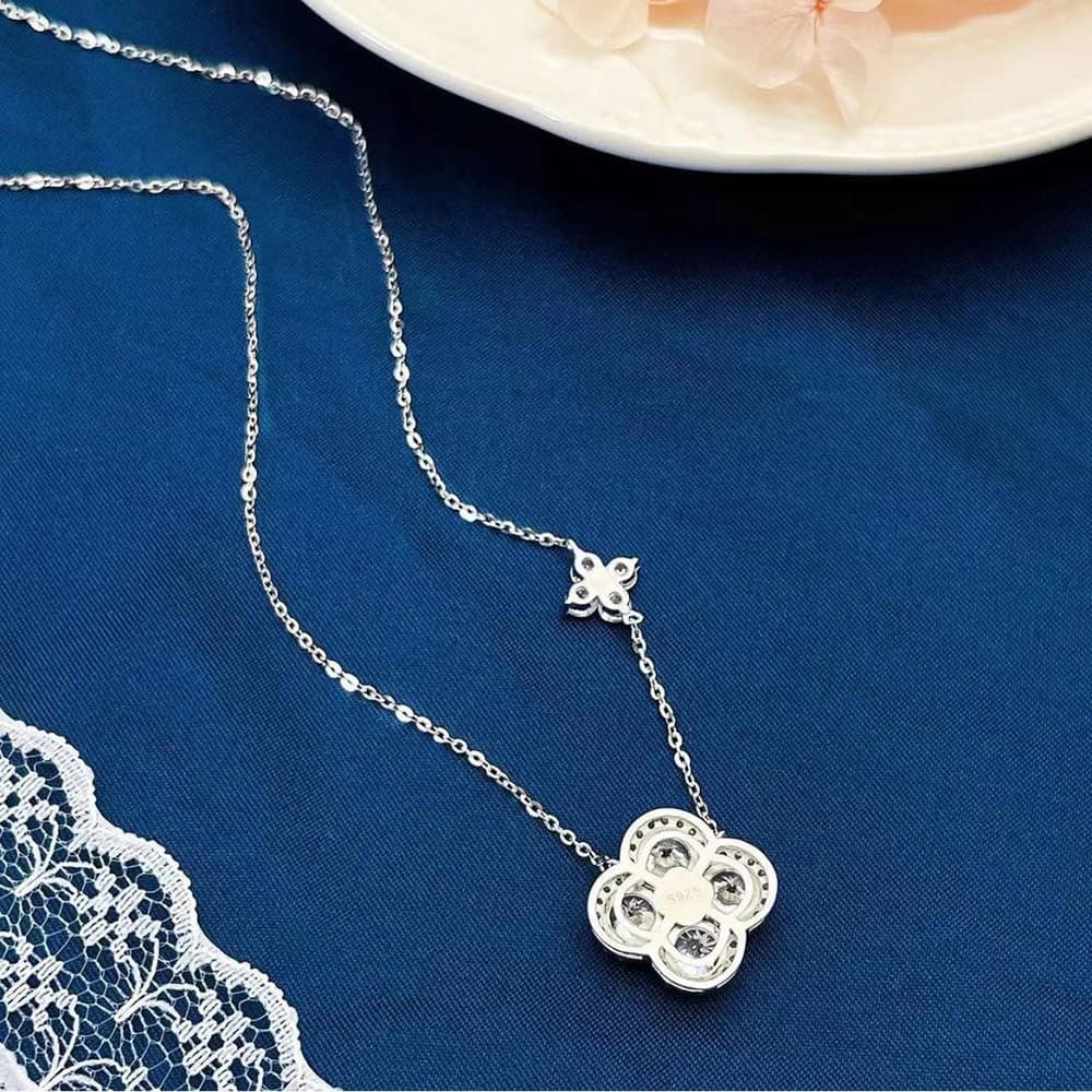Double Lucky Clover Moissanite Necklace