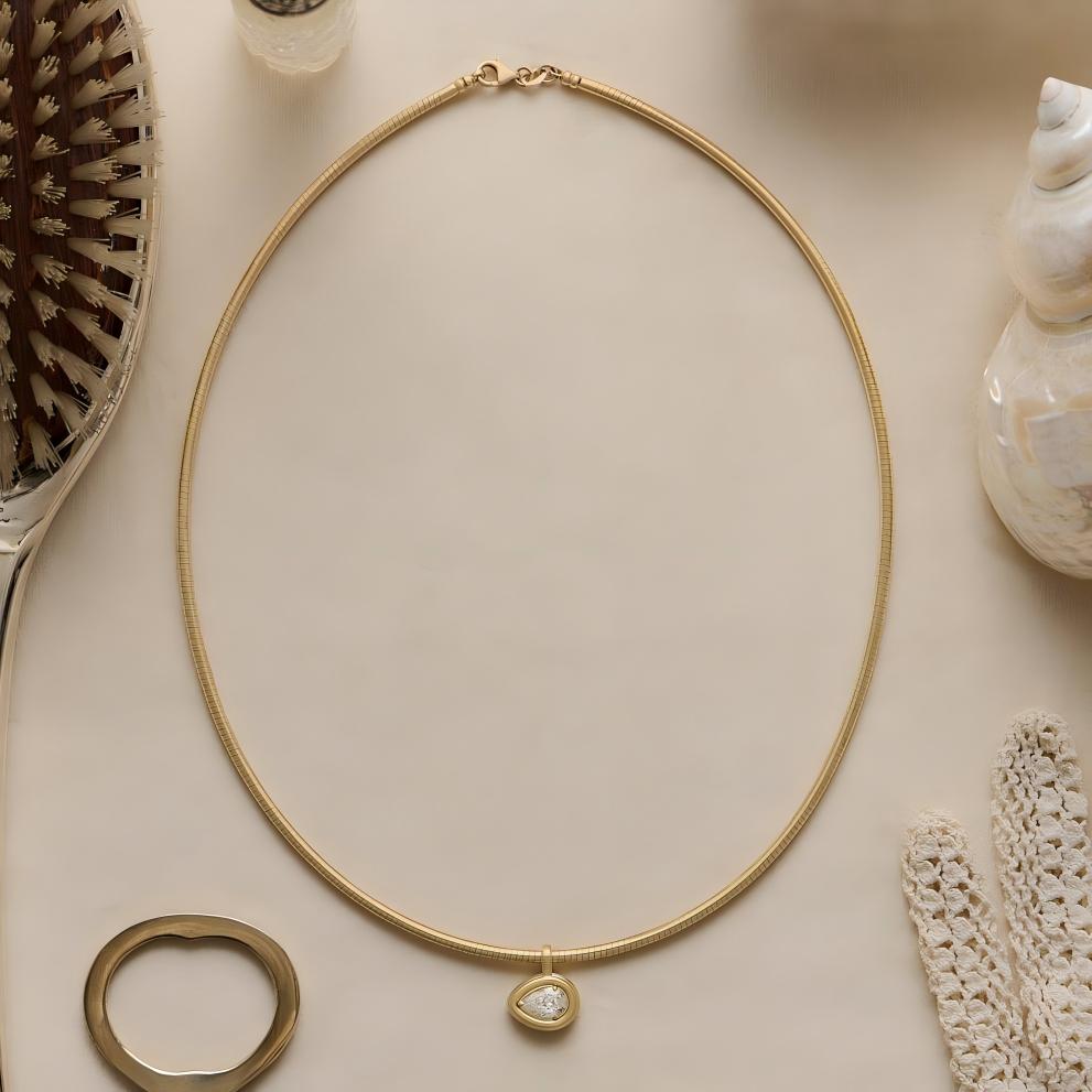 Diamond Heirloom Curved Chain Pear Necklace 