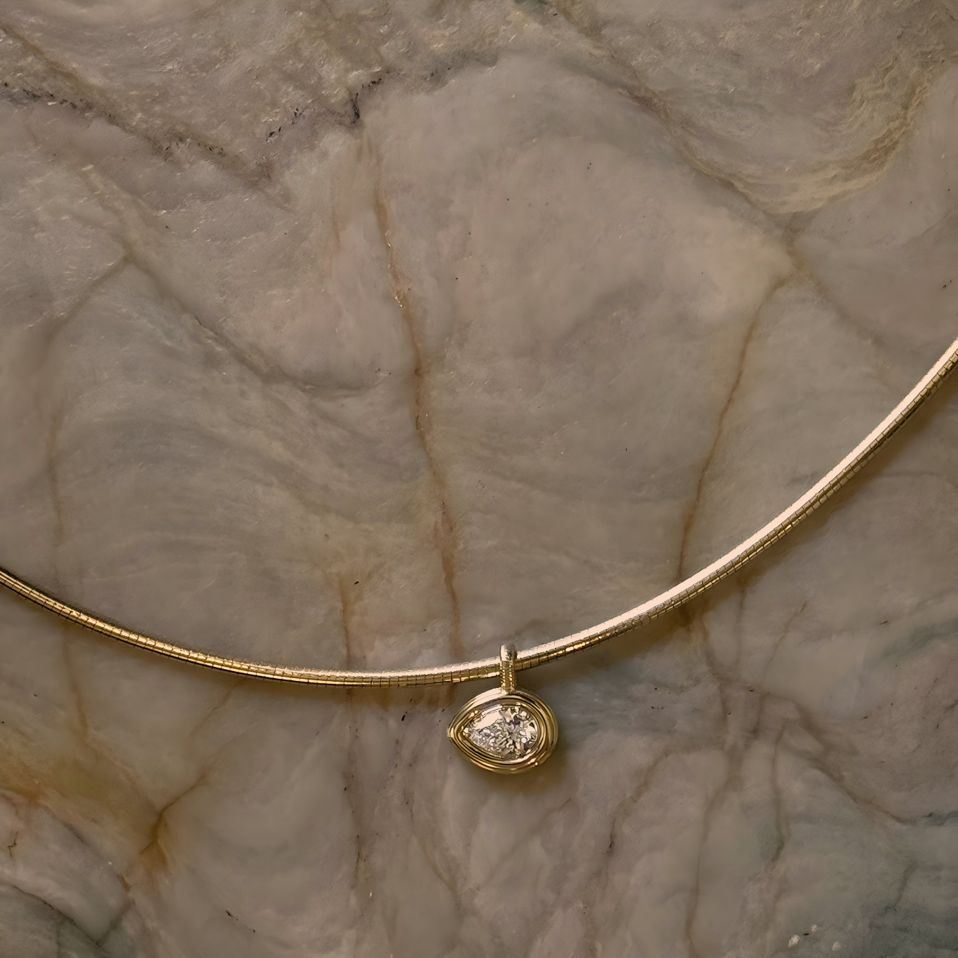 Diamond Heirloom Curved Chain Pear Necklace 