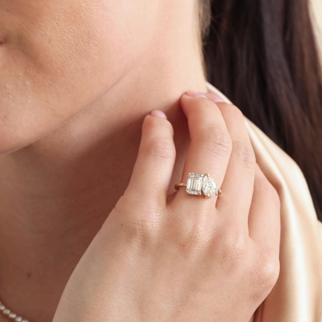 Toi Et Moi Emerald and Pear Engagement Ring