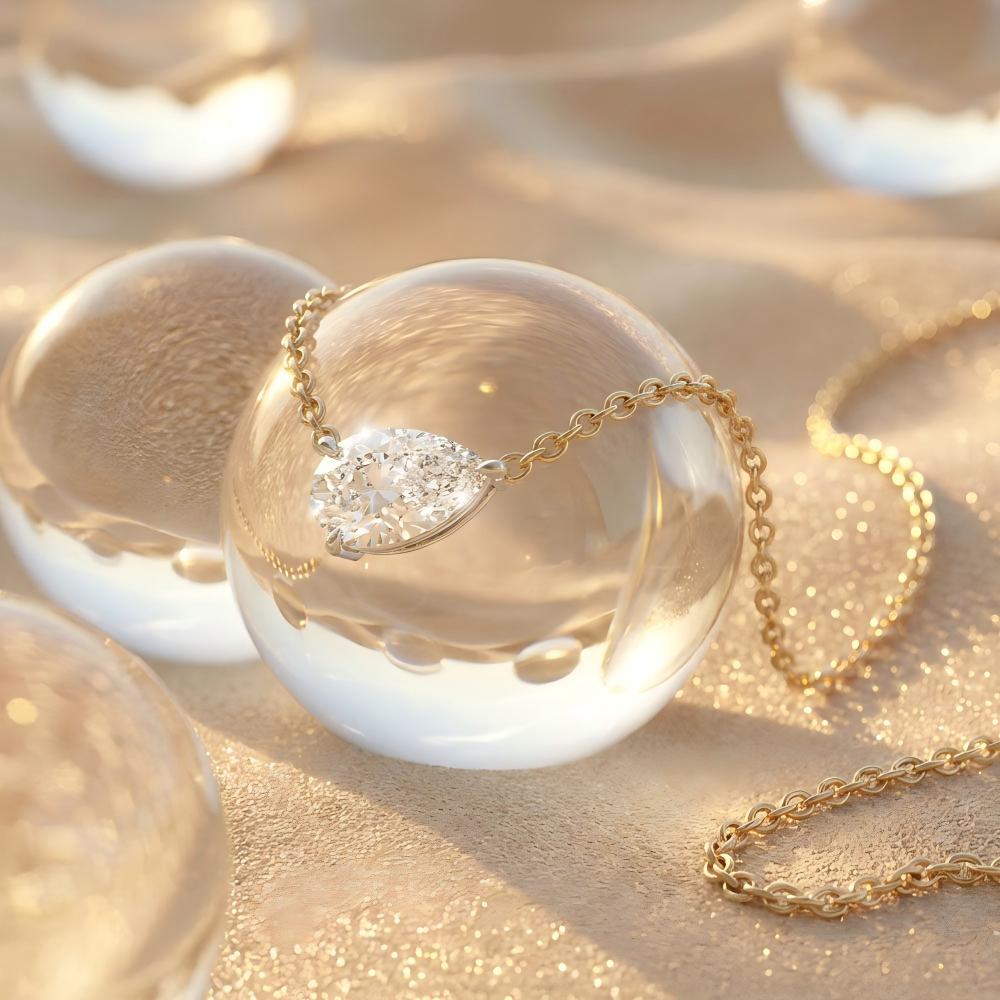 East West Pear Cut Moissanite Necklace