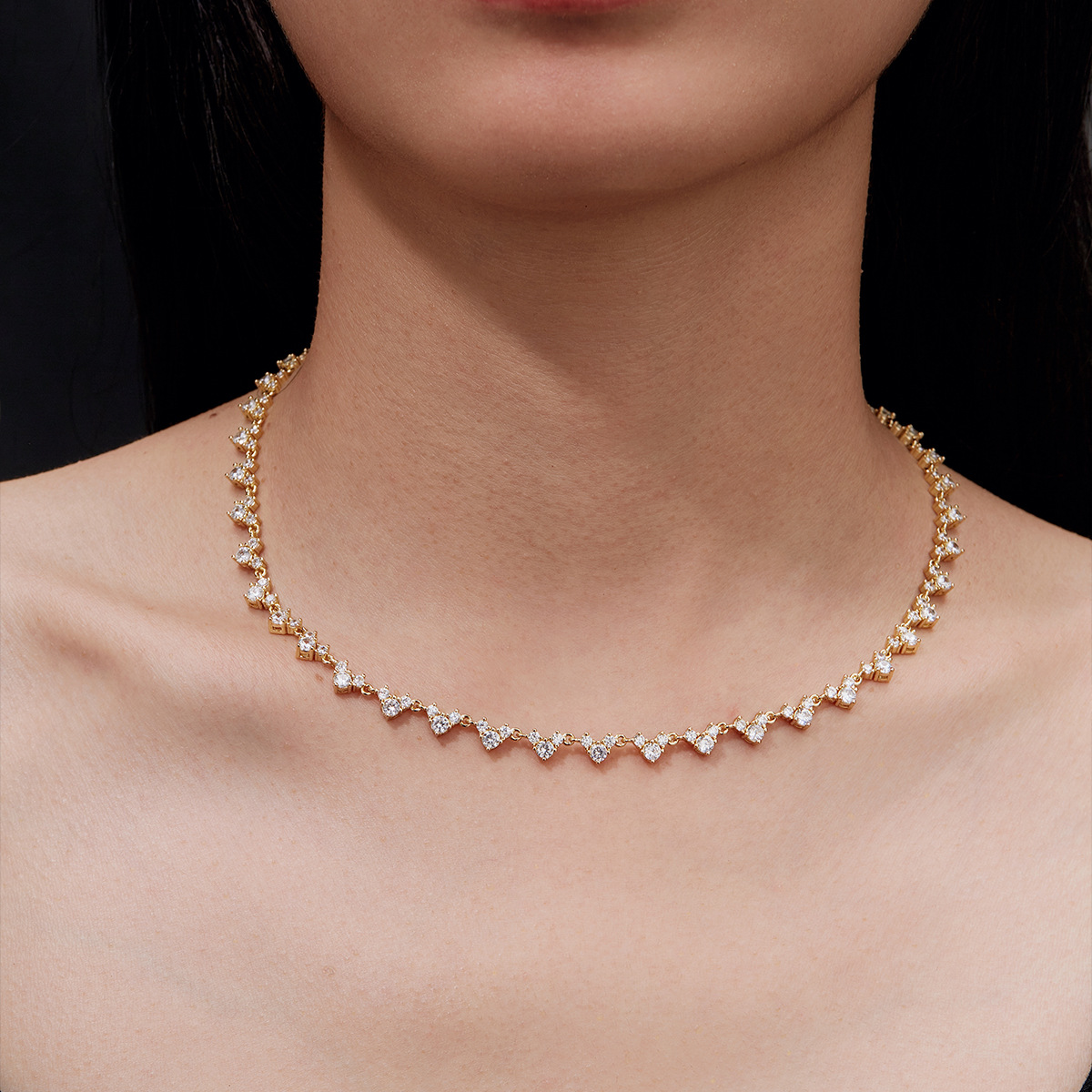 Three-Stone Heart Moissanite Tennis Necklace
