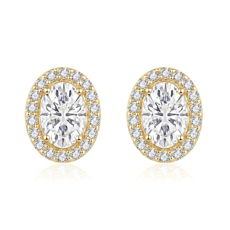 Oval Shape Halo Moissanite Earrings