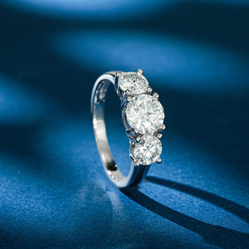 Three-Stone Four-Prong Moissanite Engagement Ring