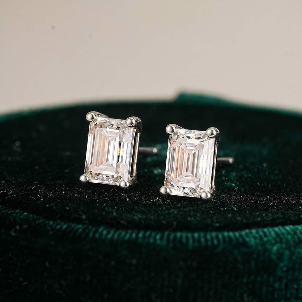 Classic Emerald Moissanite Stud Earrings