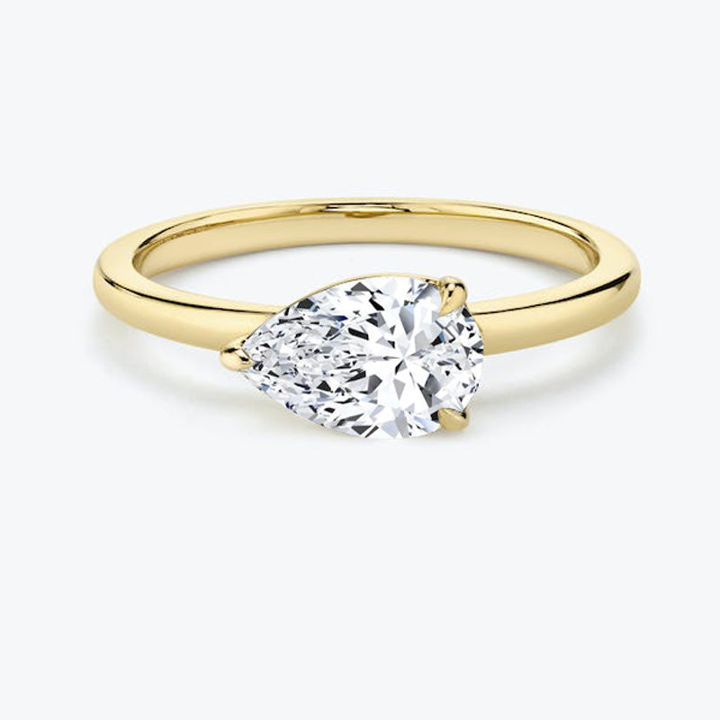 East West Pear Moissanite Engagement Ring-VOOGME
