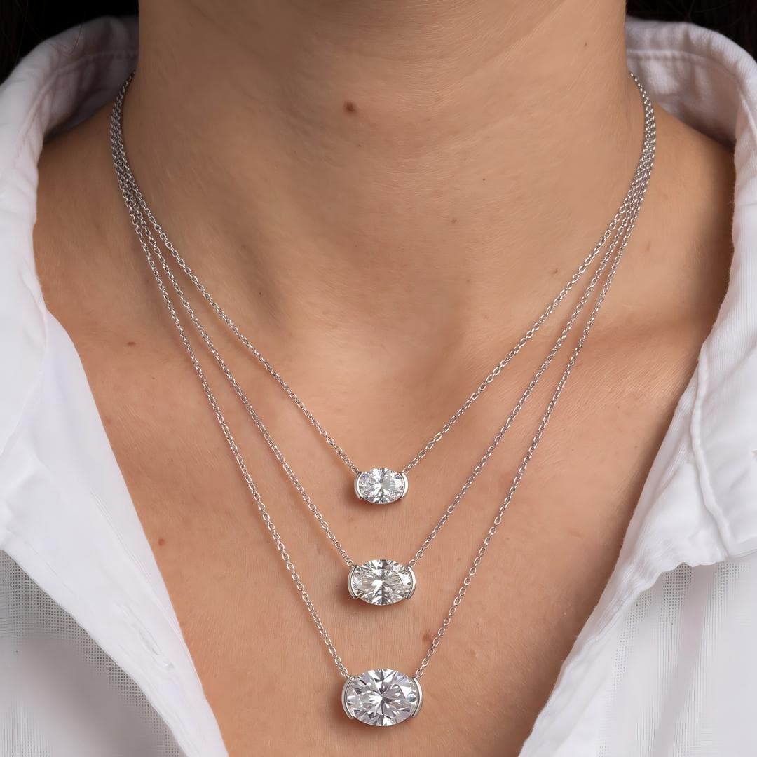 Half Bezel Oval Moissanite Necklace