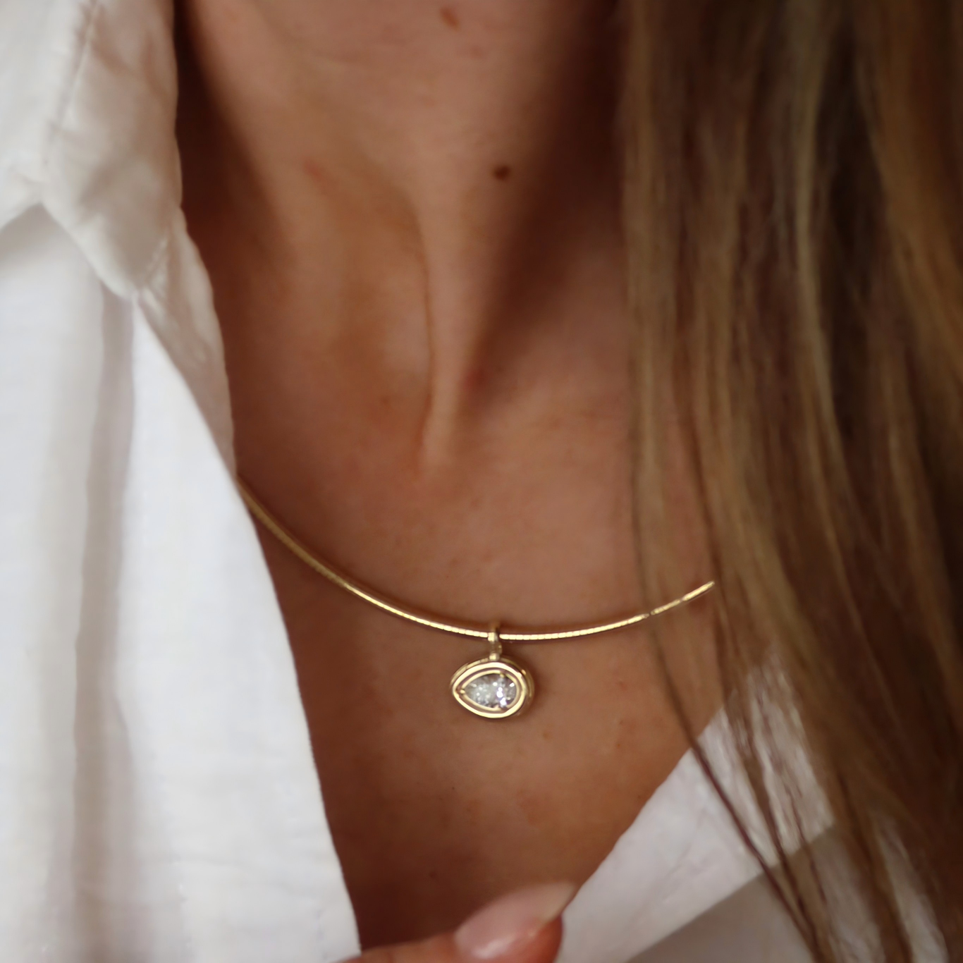 Diamond Heirloom Curved Chain Pear Necklace 