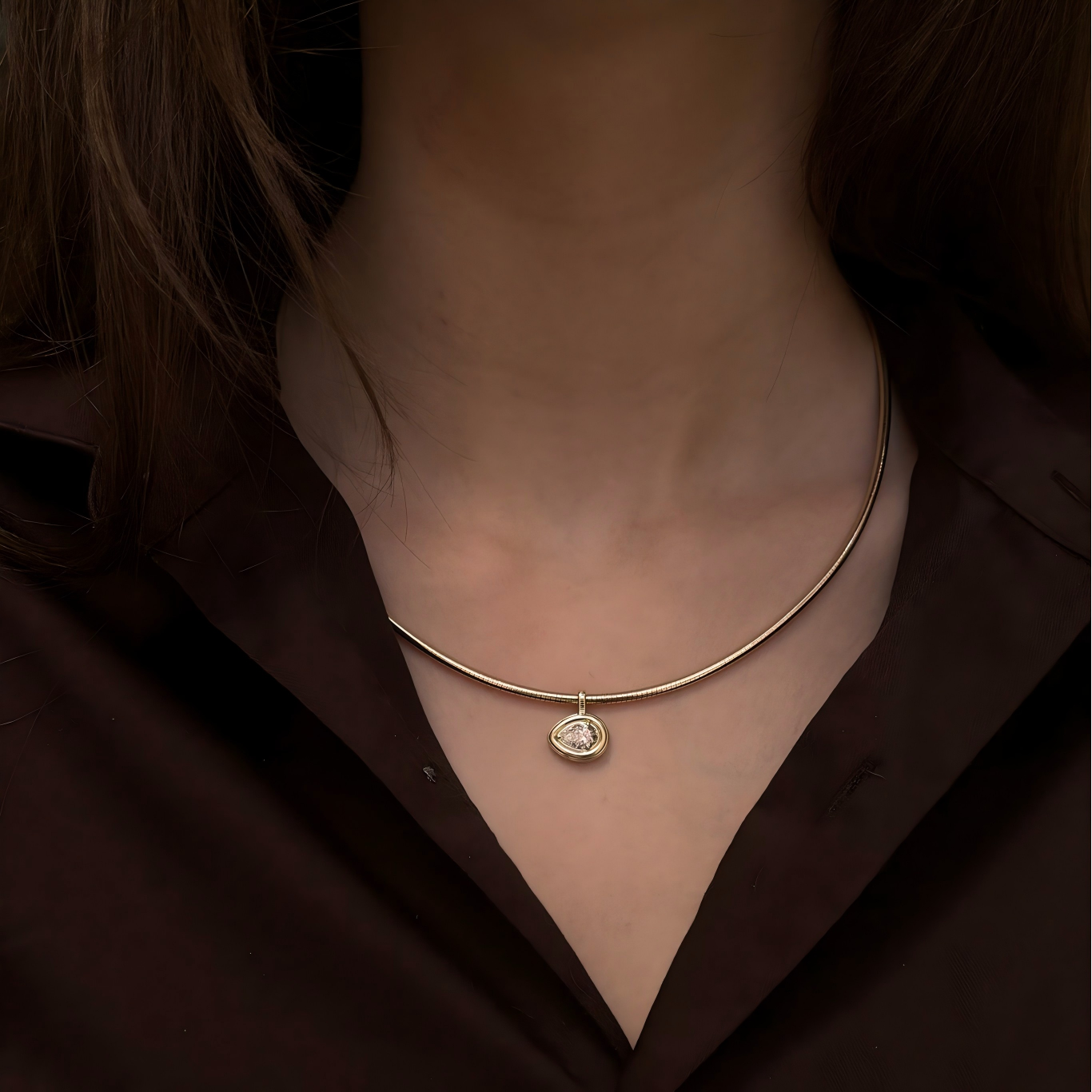 Diamond Heirloom Curved Chain Pear Necklace 