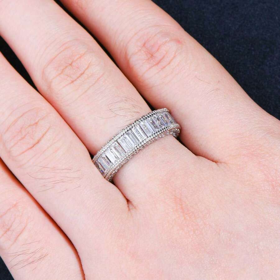 Emerald Cut Sona Diamond Wedding Band-VOOGME