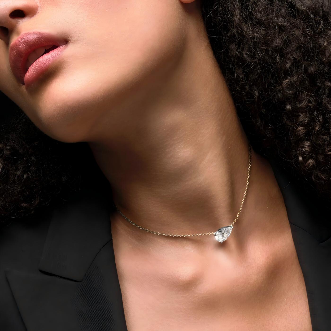 East West Pear Cut Moissanite Necklace