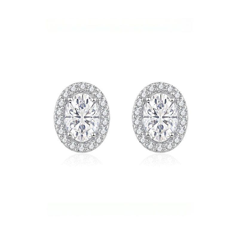 Oval Shape Halo Moissanite Earrings