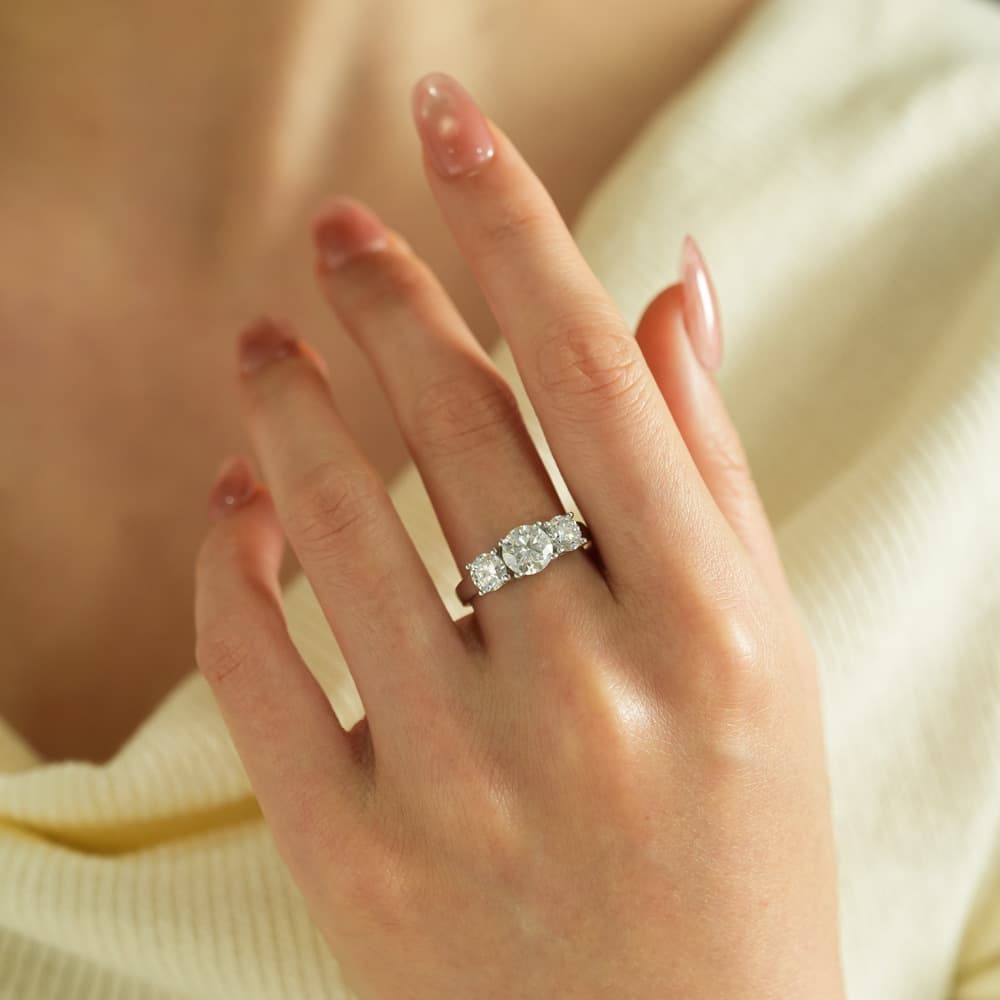 Three-Stone Four-Prong Moissanite Engagement Ring