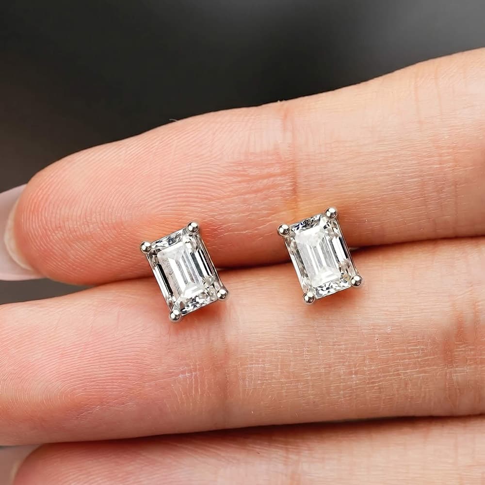 Classic Emerald Moissanite Stud Earrings