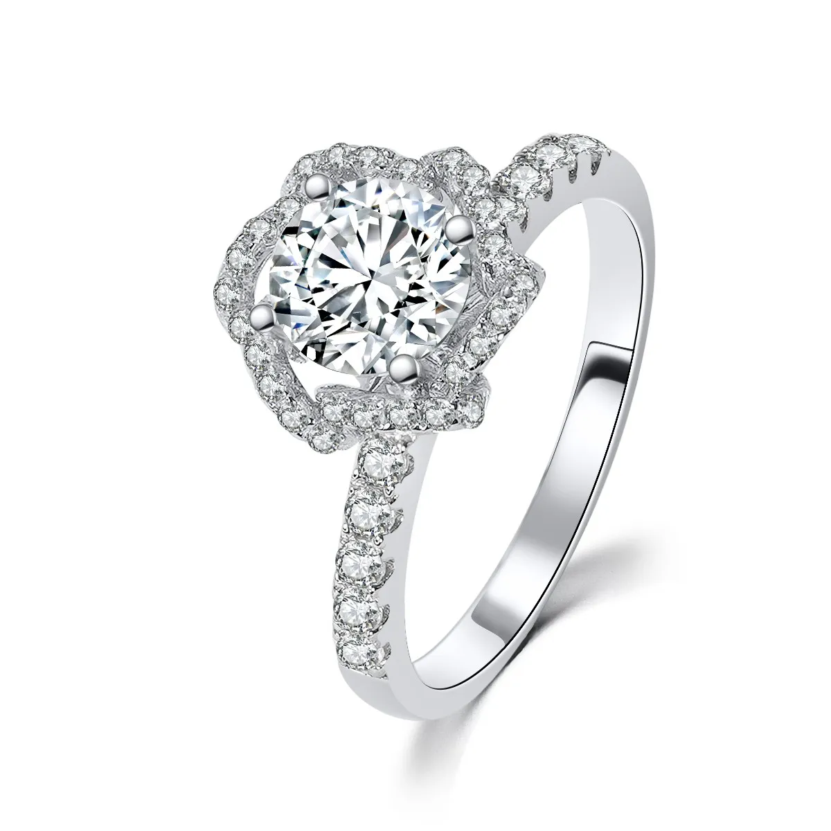 Rose Flower Moissanite Engagement Ring 1.0 ct-VOOGME