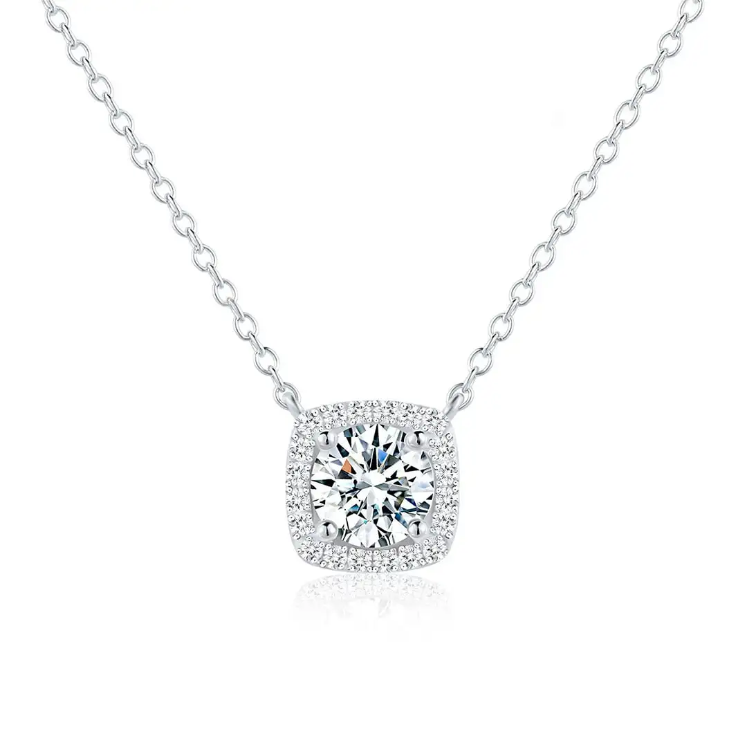 Halo Cube Moissanite Necklace