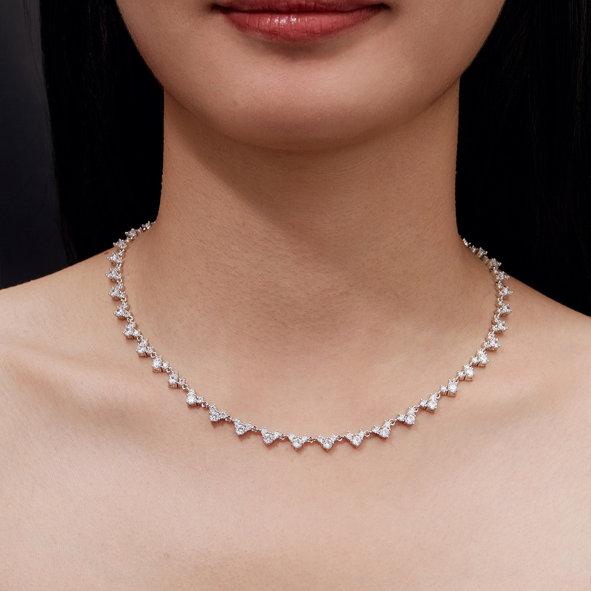 Three-Stone Heart Moissanite Tennis Necklace