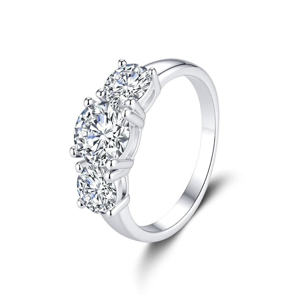 Three-Stone Four-Prong Moissanite Engagement Ring