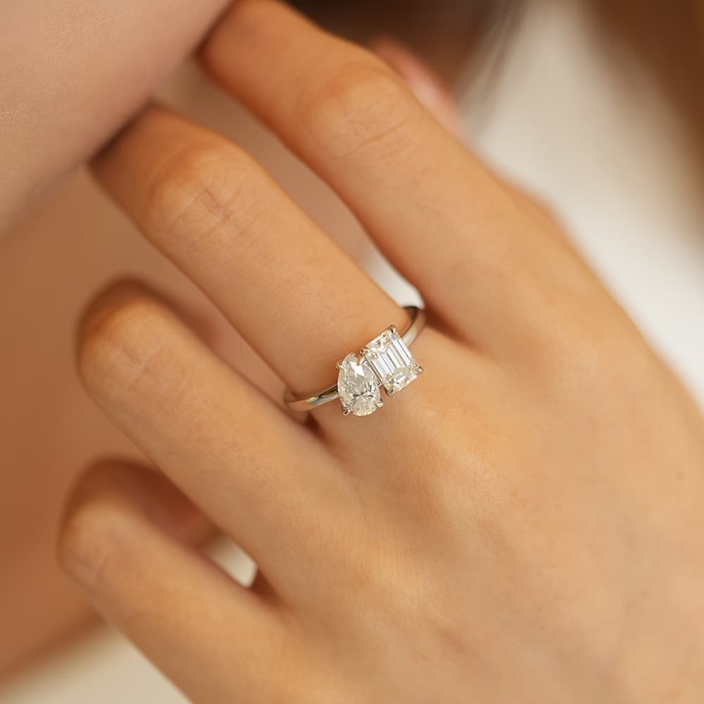 Toi Et Moi Emerald and Pear Engagement Ring