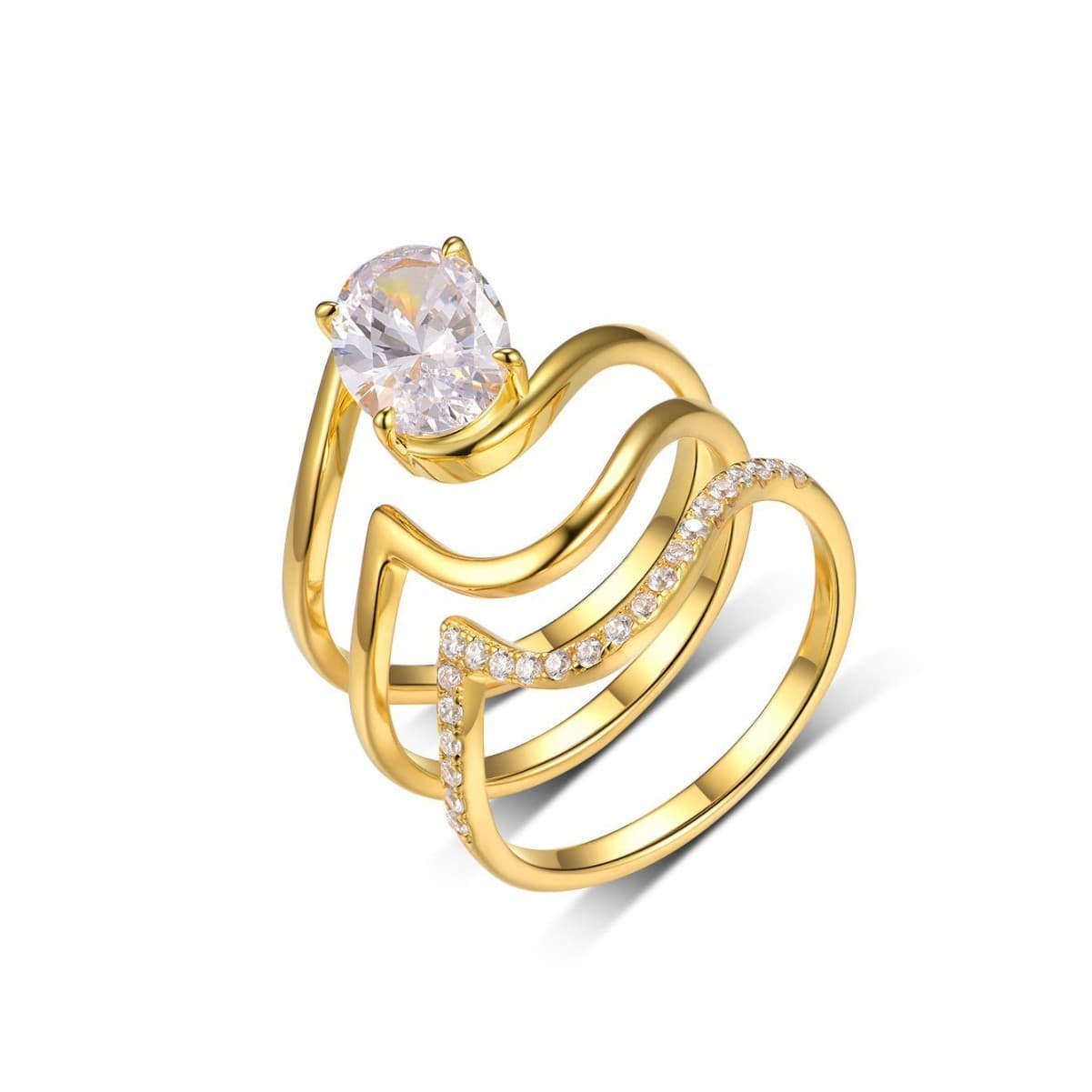 Ripple Oval Cut Moissanite Ring Set
