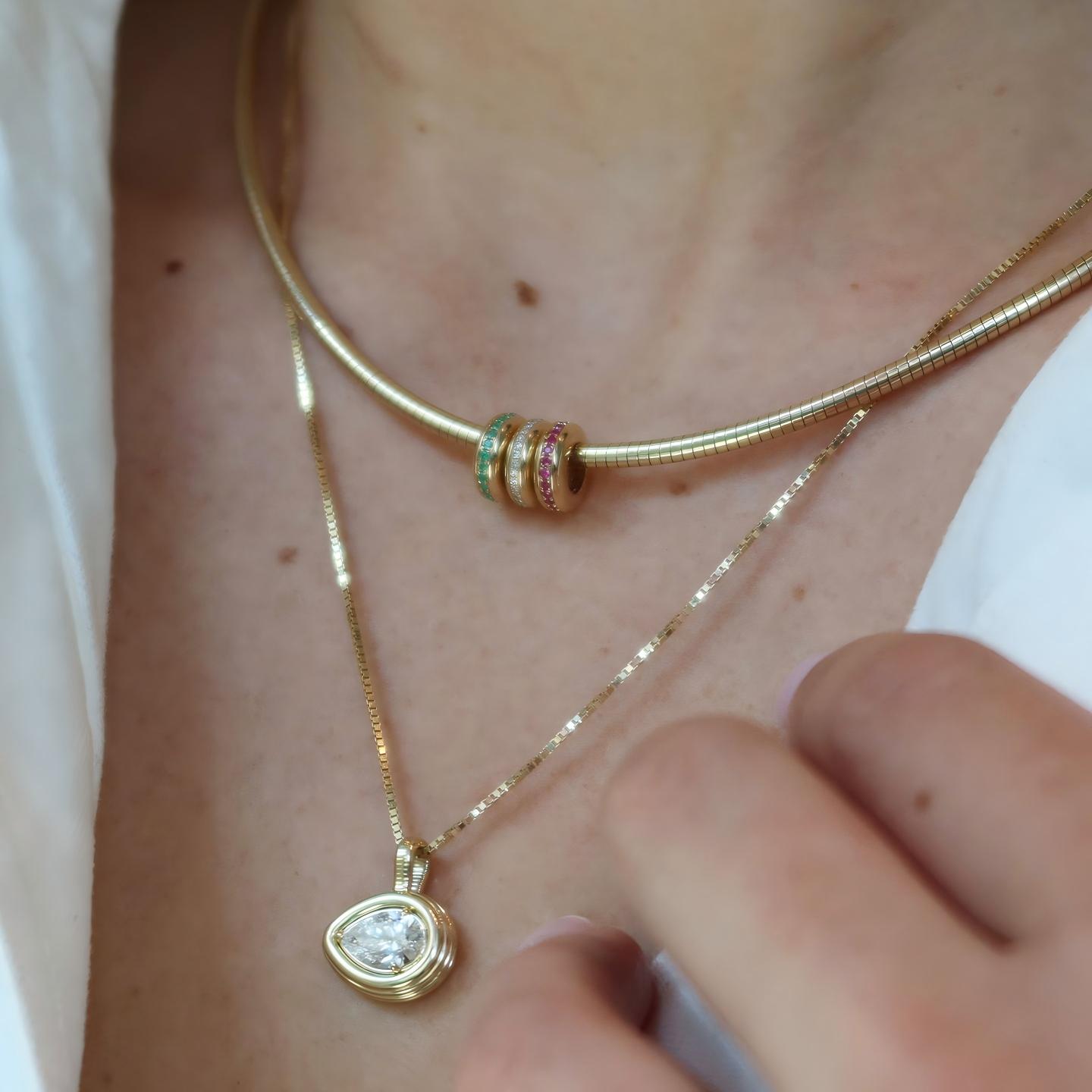 Diamond Heirloom Curved Chain Pear Necklace 