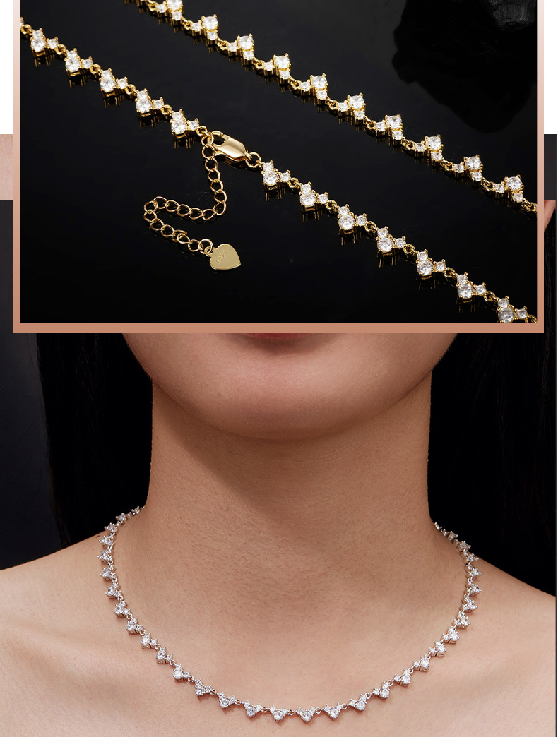 Three-Stone Heart Moissanite Tennis Necklace