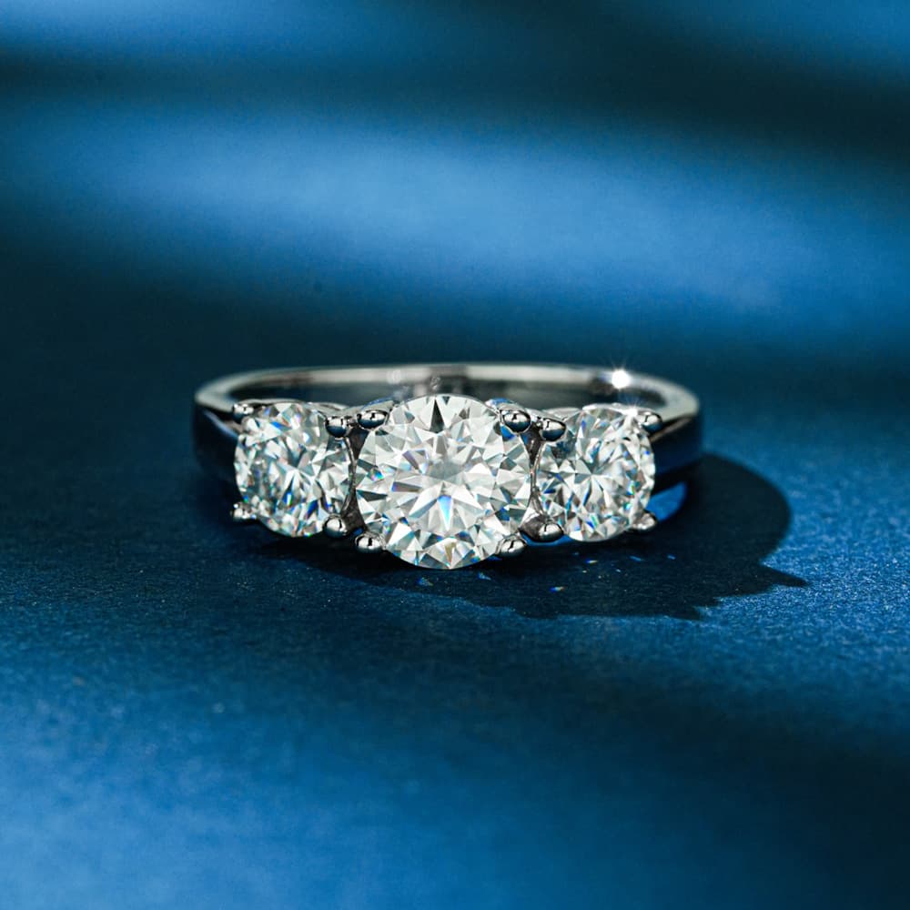 Three-Stone Four-Prong Moissanite Engagement Ring