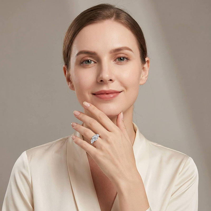 Three-Stone Four-Prong Moissanite Engagement Ring