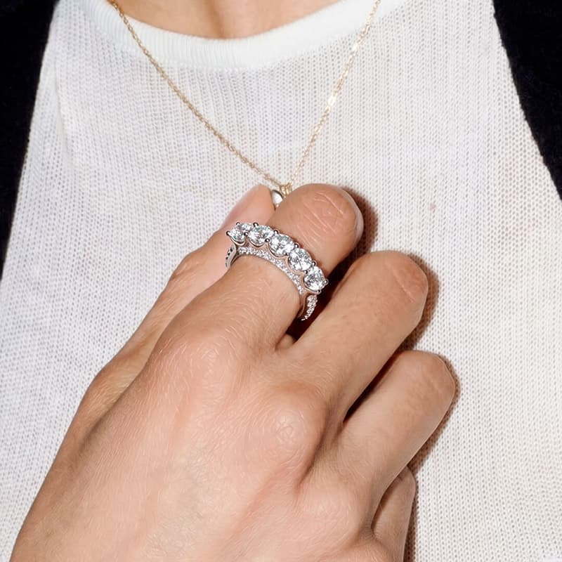 Five-Stone Round Pave Moissanite Ring