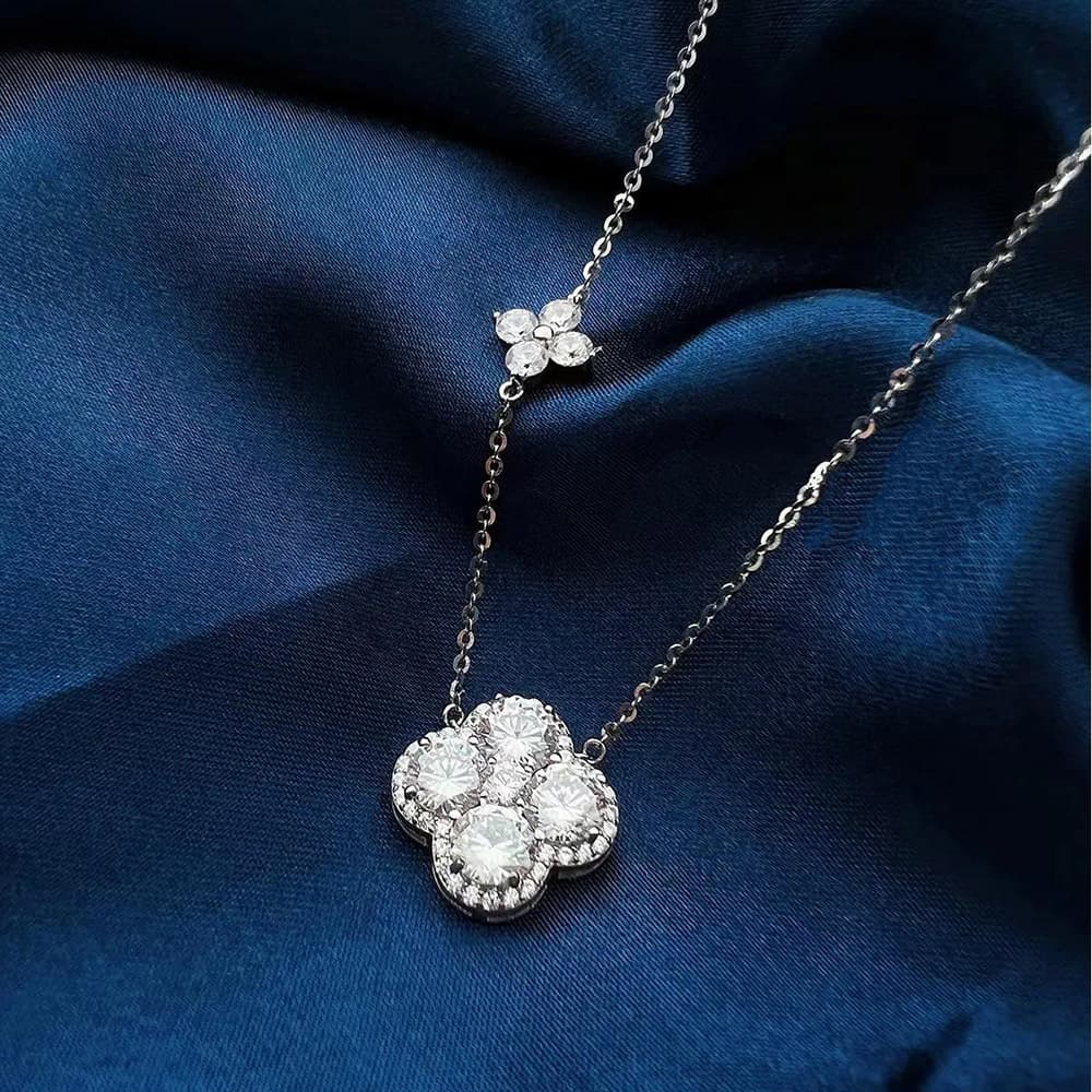 Double Lucky Clover Moissanite Necklace