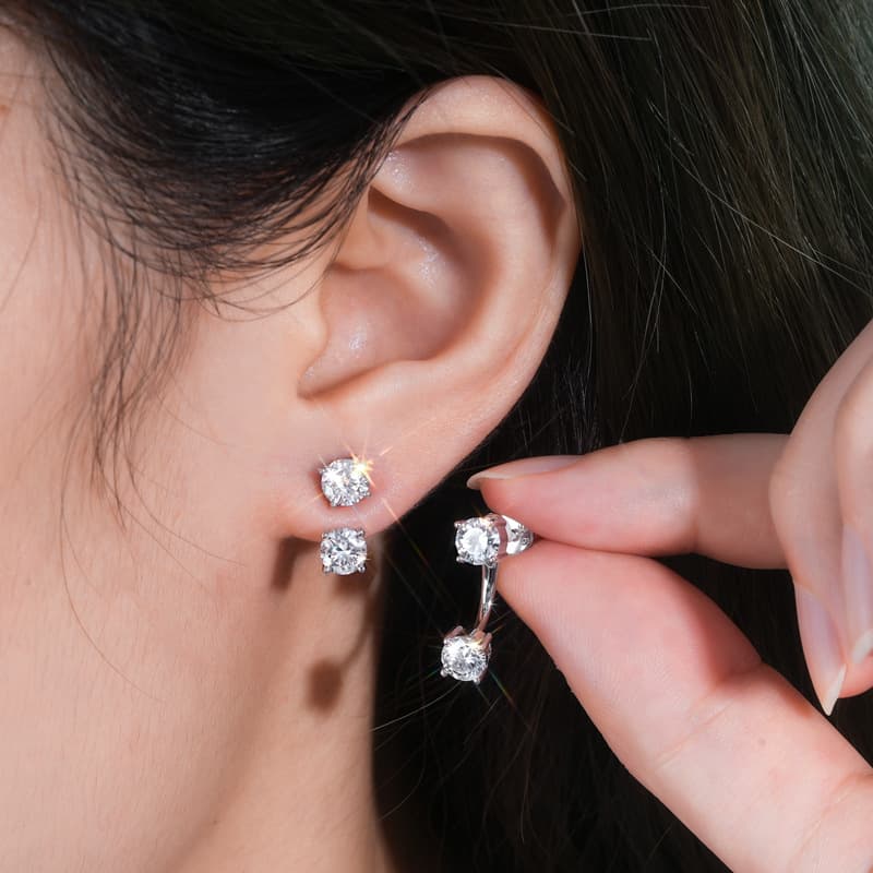 Double Round Moissanite Stud Earrings