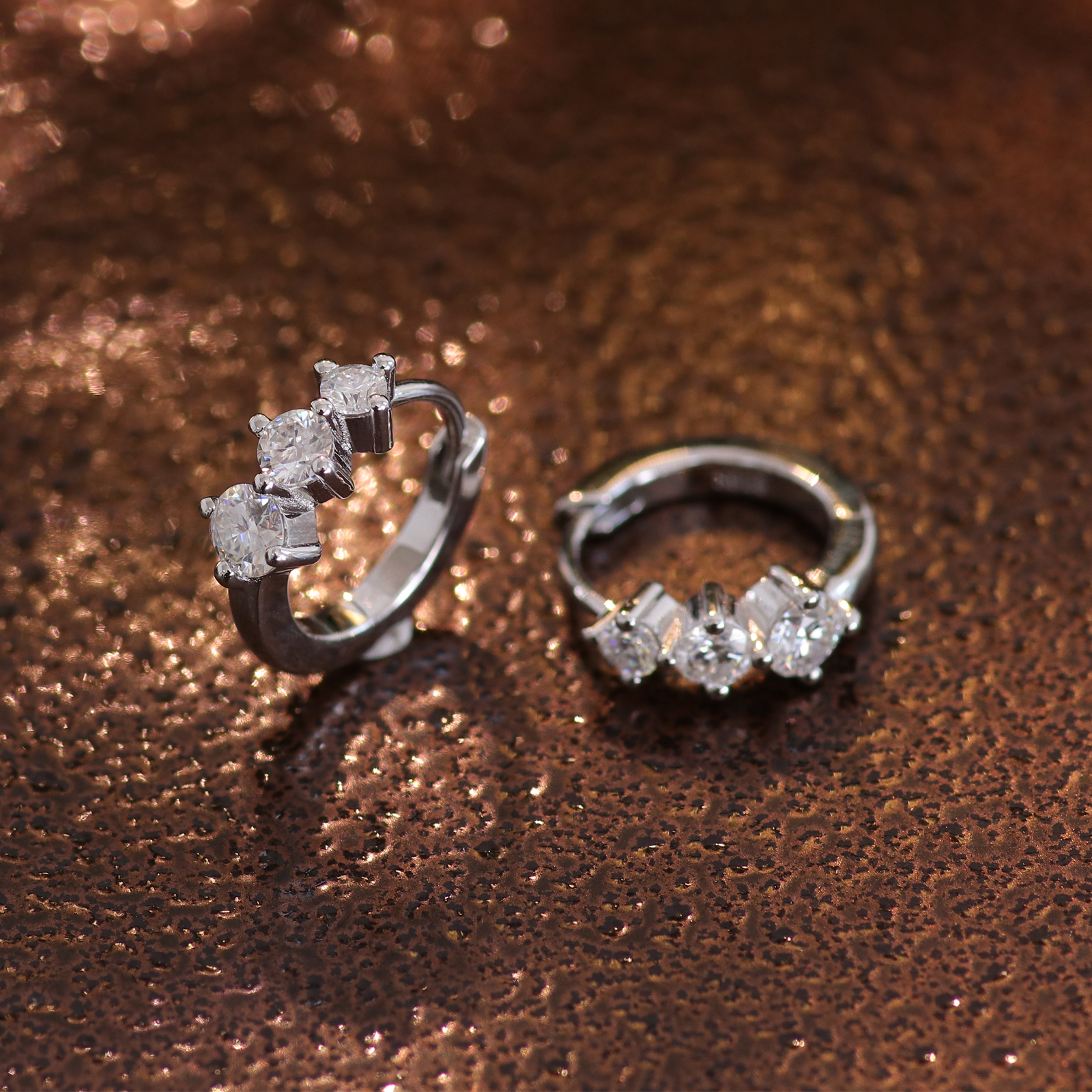 Sage Three-Stone Moissanite Hoop Earrings-VOOGME