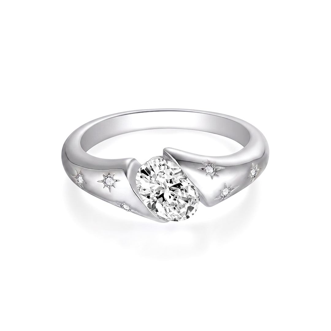 Starburst Bezel Moissanite Engagement Ring
