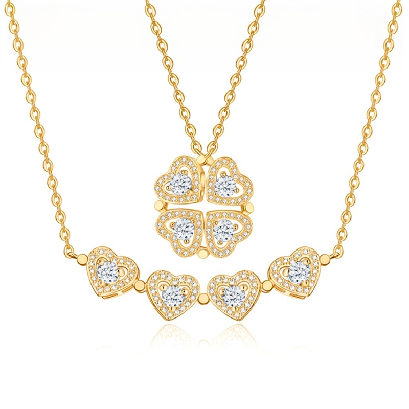 Magnetic Clover Hearts Moissanite Necklace