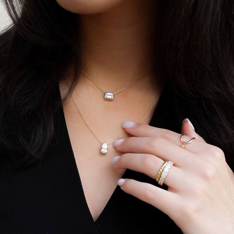 Bezel Emerald Shape Moissanite Pendant