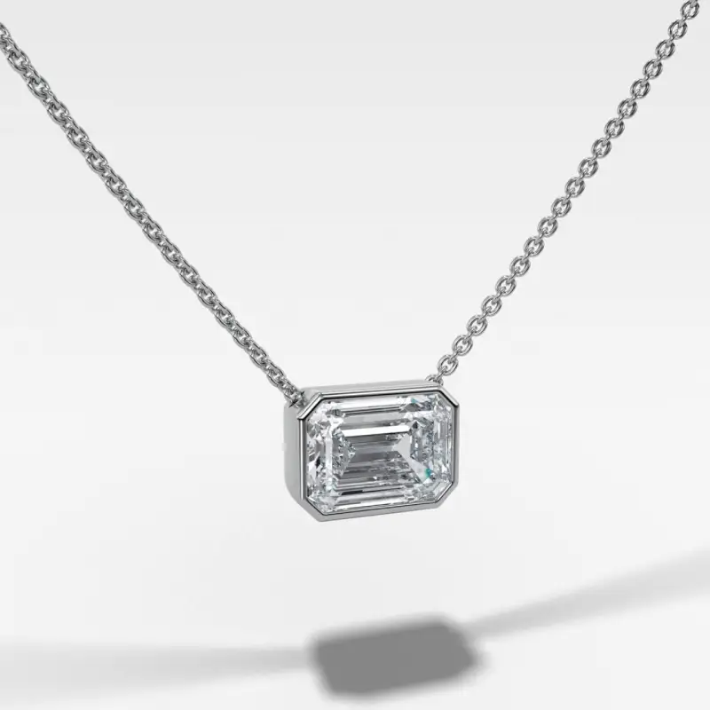 Bezel Emerald Shape Moissanite Pendant