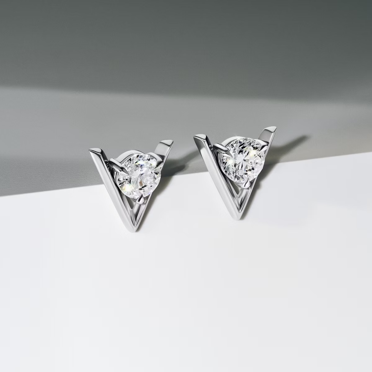 V Solitaire Moissanite Stud Earrings