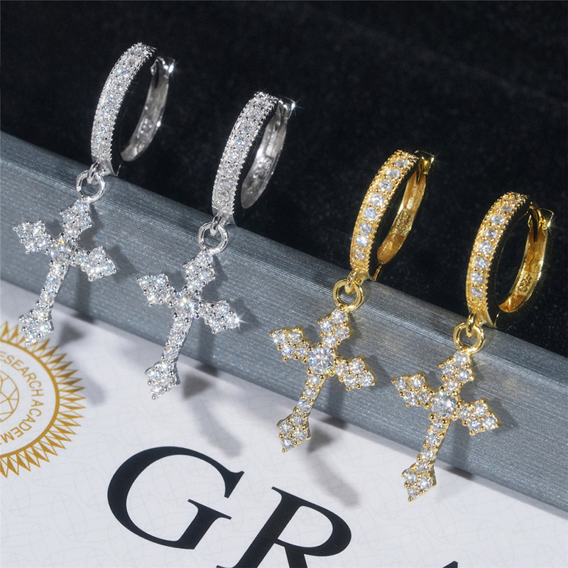 Sparkling Cross Moissanite Drop Earrings