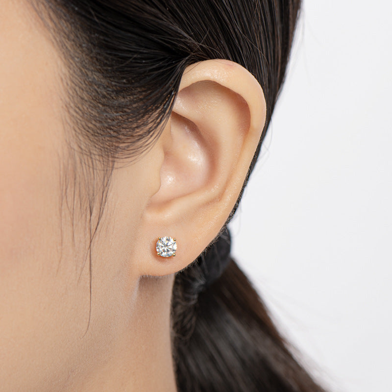 Basket Setting Four-Prong Moissanite Stud Earrings-VOOGME