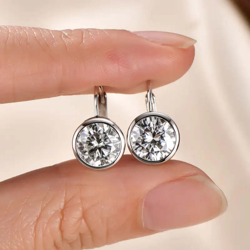 Bezel Leverback Moissanite Earrings