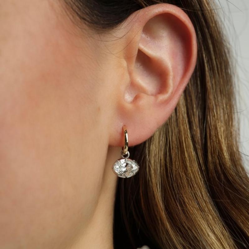East West Bezel Oval Moissanite Hoop Earrings